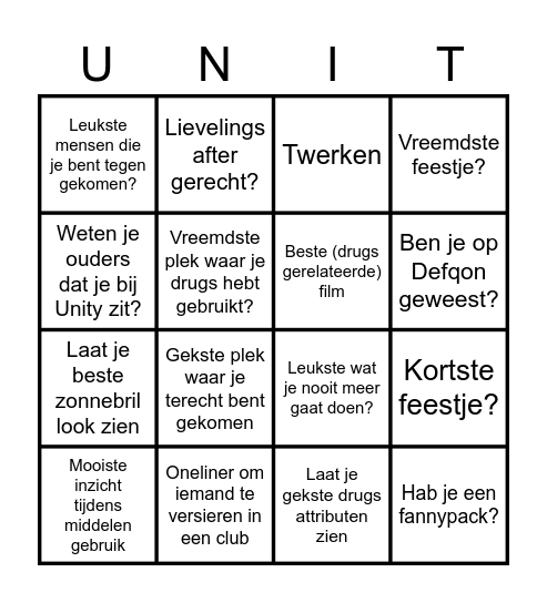 Unity Den Haag Bingo Card