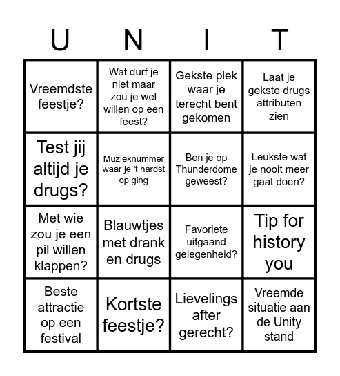 Unity Den Haag Bingo Card