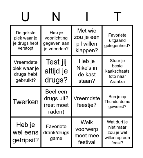 Unity Den Haag Bingo Card