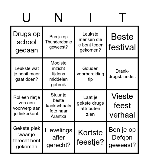 Unity Den Haag Bingo Card