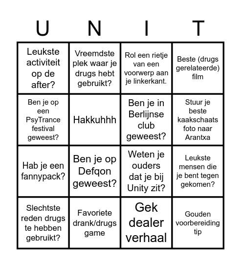 Unity Den Haag Bingo Card