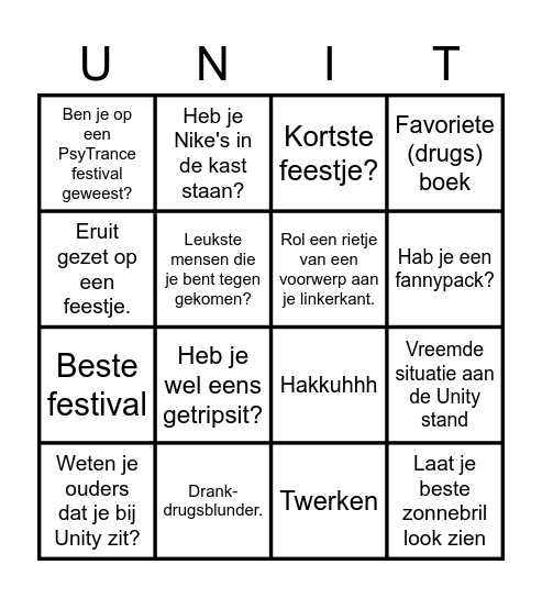 Unity Den Haag Bingo Card