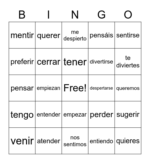 2A/3R e-ie stem-changing verbs Bingo Card