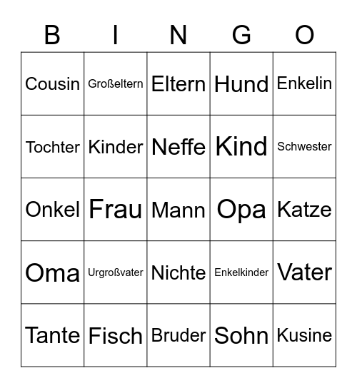 Familie Bingo Card