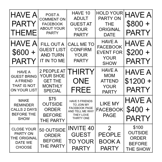 HOSTESS BINGO Card