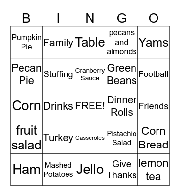 Thanksgiving Bingo Card