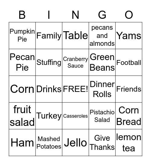 Thanksgiving Bingo Card