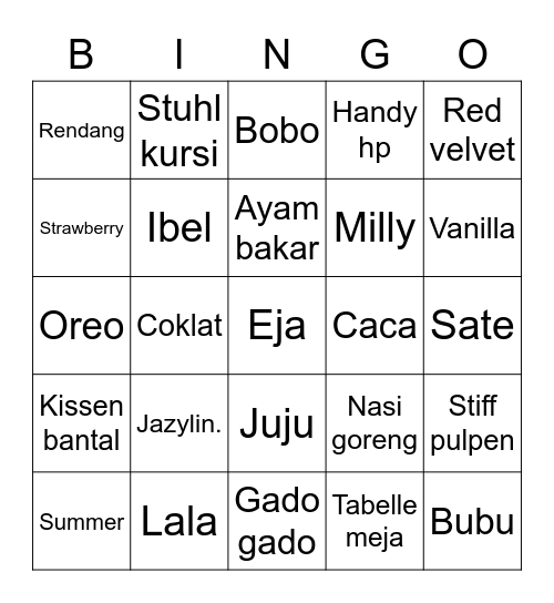 JUJU Bingo Card