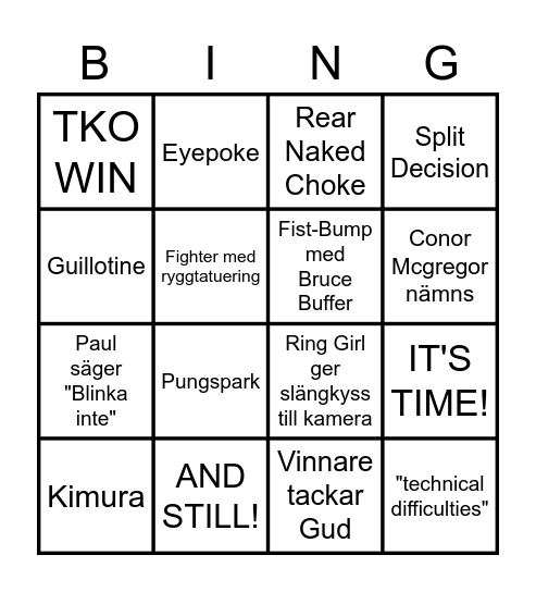 UFC BINGO Card