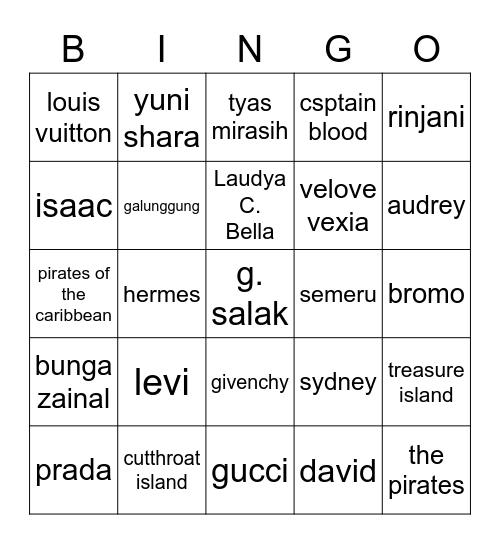 zach Bingo Card