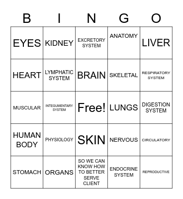 ANATOMY AND PHYSIOLOGY Bingo Card