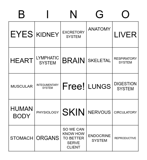 ANATOMY AND PHYSIOLOGY Bingo Card