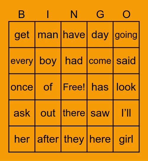 SIGHT WORD BINGO Card
