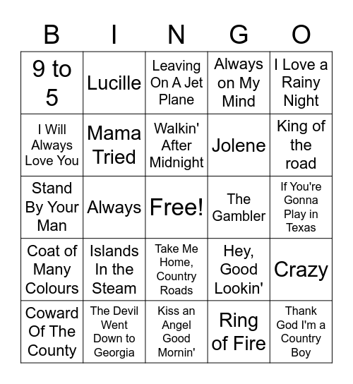 Country Western Bingo Card