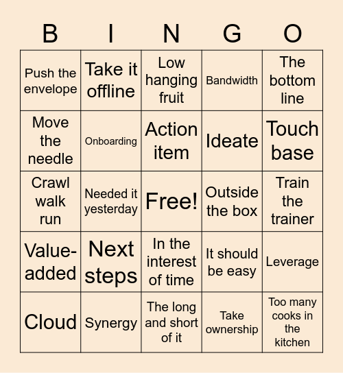Most Hated Business Terms Bingo Card