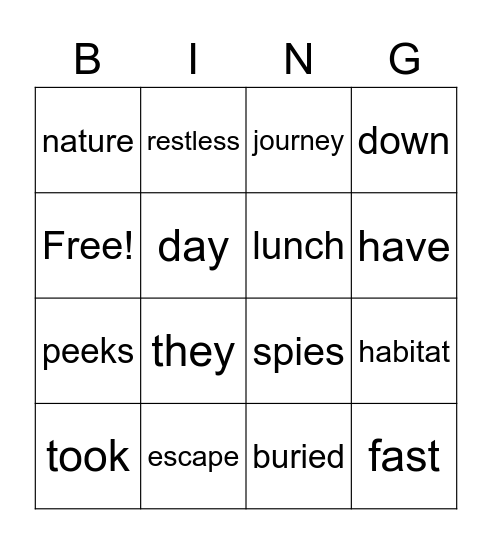 Vocabulary + Red Word Bingo Card