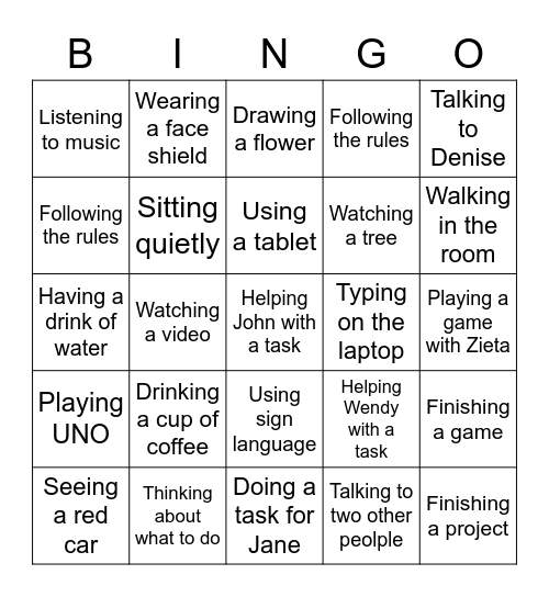 Observation Bingo Card