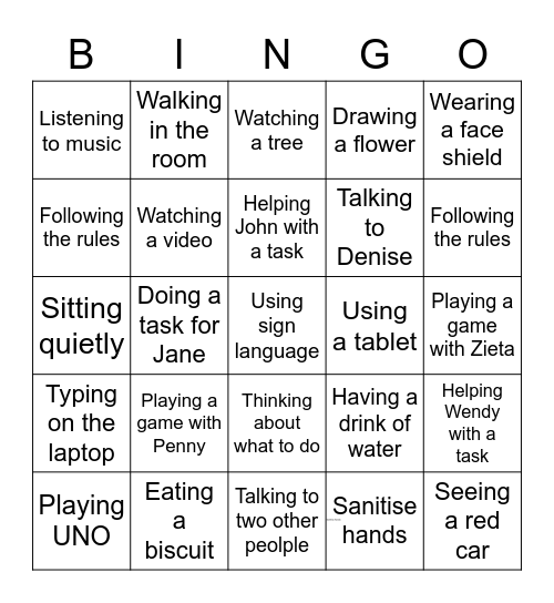 Observation Bingo Card