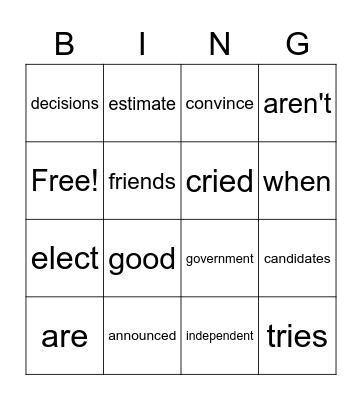 Vocabulary + Red Word Bingo Card