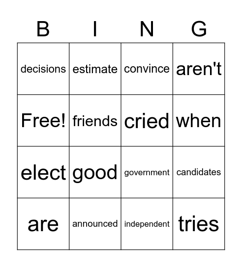 Vocabulary + Red Word Bingo Card