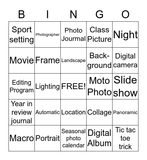 Digital photographer Bingo  Bingo Card