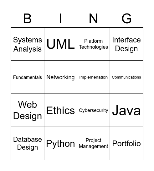 Degree Bingo Card