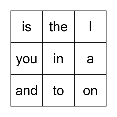 First 9 sight words Bingo Card