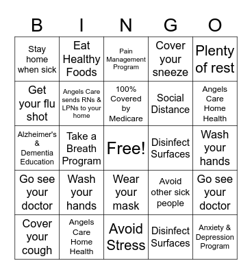 Angels Care Home Health Bingo Card