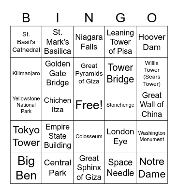 Landmark Bingo Card
