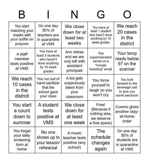 COVID Bingo :( Bingo Card