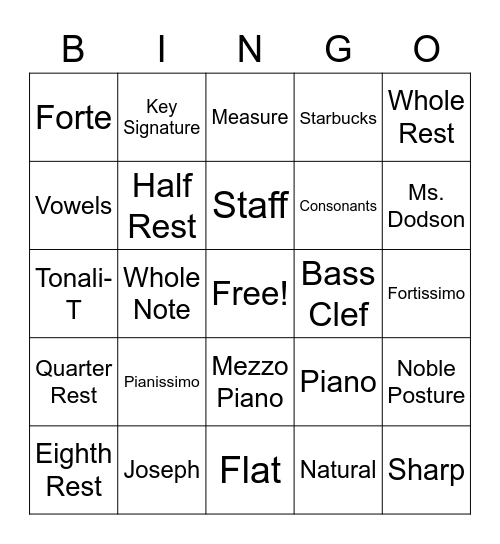 Choir Bingo Card