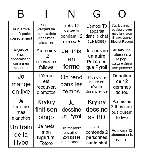 25h De La Bingo Card