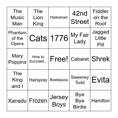 Musical Bingo Card