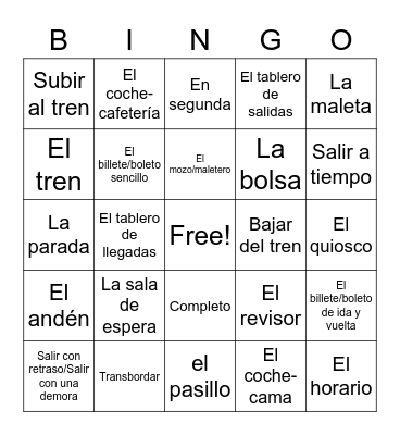 c1 Un Viaje en Tren Bingo Card