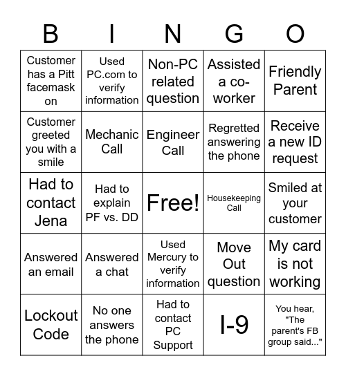Panther Central Bingo Card