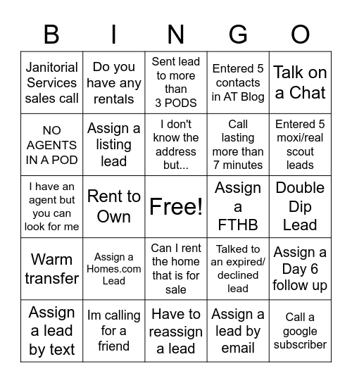 Client Relations Bingo Card