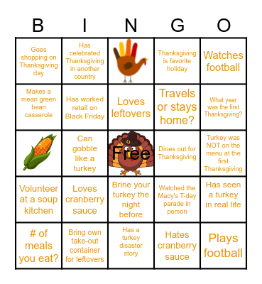 Thanksgiving BINGO Card