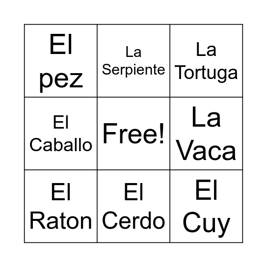 Las Mascotas Bingo Card