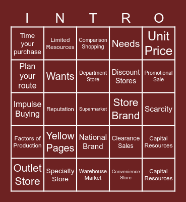 Chapter 15 Review Bingo Card