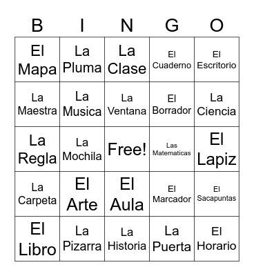 La Escuela Bingo Card