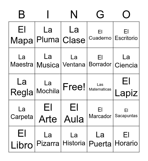 La Escuela Bingo Card
