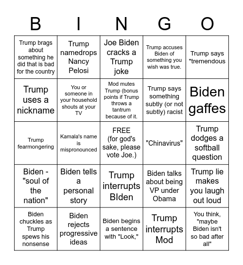 3rd presidential debate bingo! Bingo Card