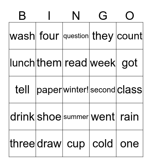 Reading lessons 234-243 Bingo Card