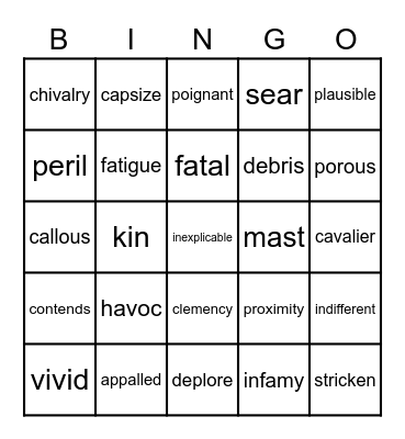 Titanic Collection Vocabulary Bingo Card