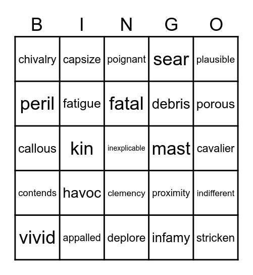 Titanic Collection Vocabulary Bingo Card