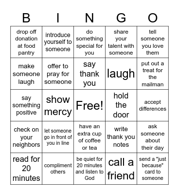 Kindness Bingo Card