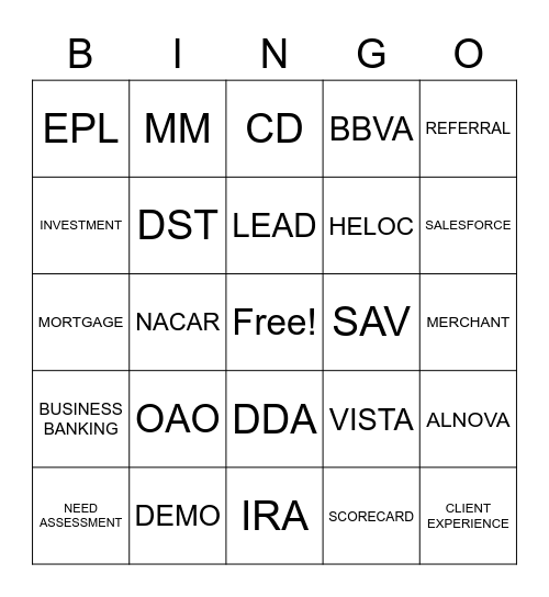 Banker Bingo! Bingo Card