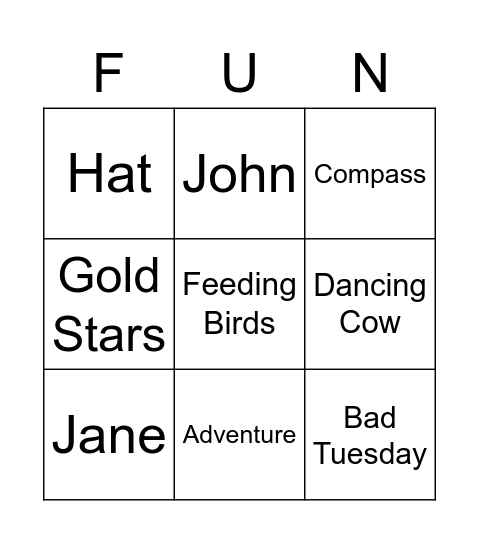 Mary Poppins Chapters 5-8 Bingo Card