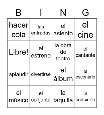 Diversiones-música y teatro Bingo Card