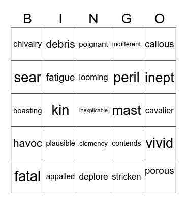 Titanic Collection Vocabulary Bingo Card